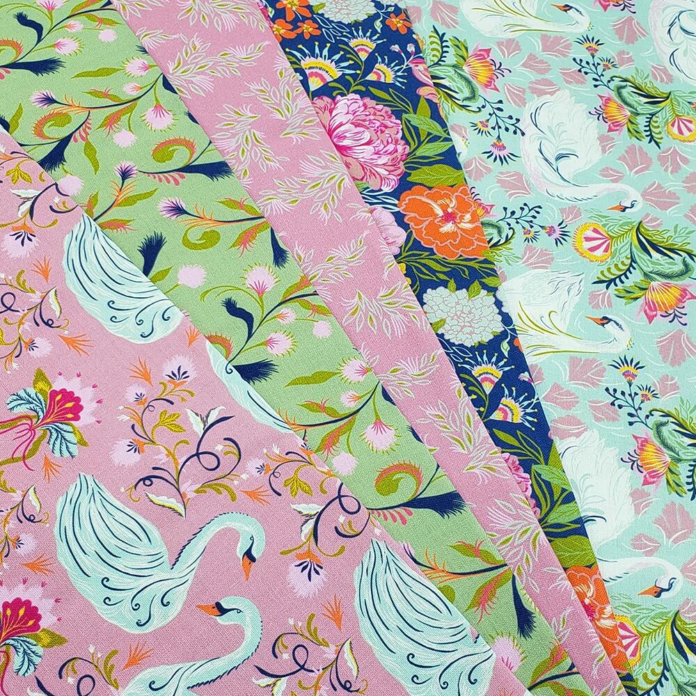 bethany salt fabric, majestic swans, pastel colours, florals, fat quarter bundles uk, craft cotton company