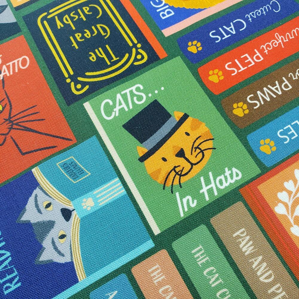 Lewis & Irene fabric, purrrfect book club, bookshelf fabric, cats and books
