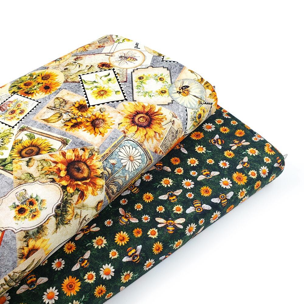 sunflower fabric, vintage fees, sunflower serenade, QT fabrics, vintage seed packets, ephemera, old postcards
