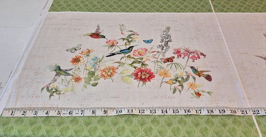 Katie Pertiet, hummingbird days, watercolour flowers, butterflies, hummingbirds 1005 cotton, placemats fabric, easy sew placemats