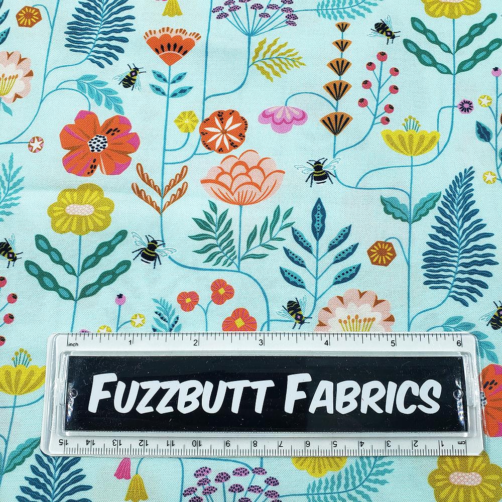 Bethan Janine,Flutter by,Dashwood,100% cotton,butterflies,bugs,bees,flowers,blue,floral,turquoise