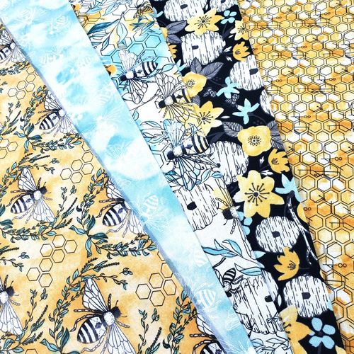 bee fabric, bee fat quarter,honeycombs, bees, bumble,honey,flowers,yellow,aqua, floral