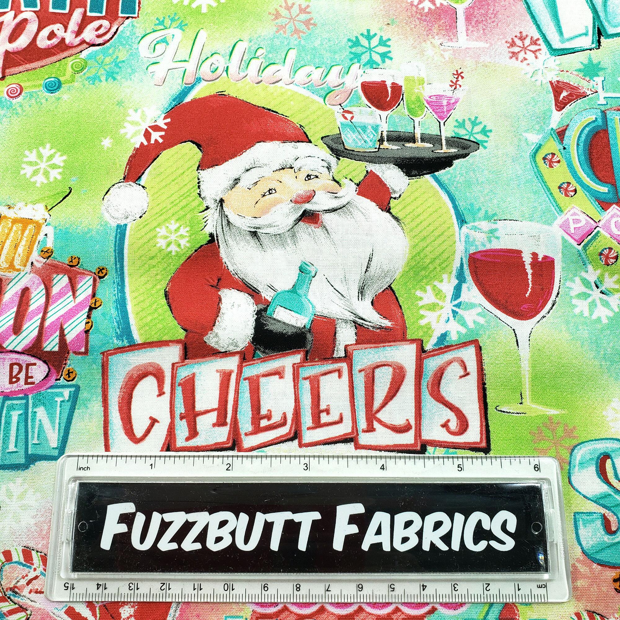 Christmas fabric Santa, cocktails, Vegas, booze, snowflakes, wine gift bag