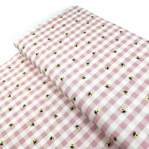 craft cotton company, gingham, bees, picnic, pink, spring hare, bee fabric, bee cotton