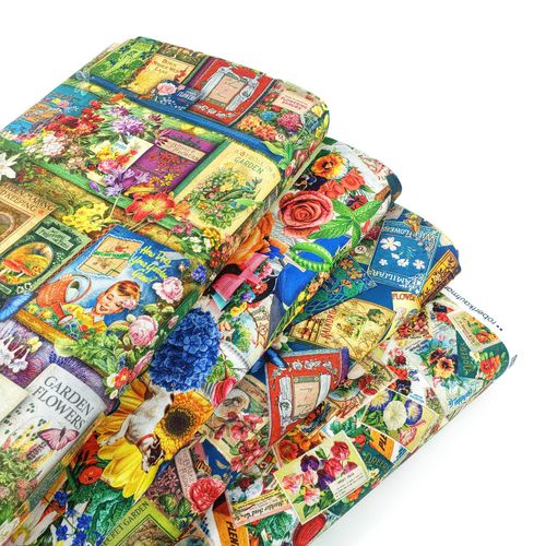 Robert kaufman, library of rarities, victorian garden, vintage gardening fabric, junk journal gardening fabric
