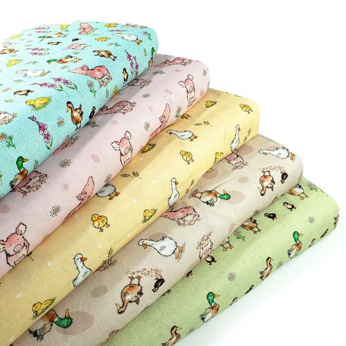 farm animals, ducks, baby ducks, ducklings, pigs, fat quarter bundle, cotton farm fabric