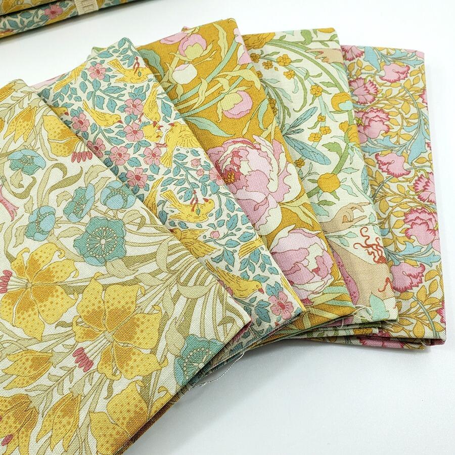 tilda fat quarters, songbird, floral, birds, art noveau fabric, elegance, coral, yellow, green, blue