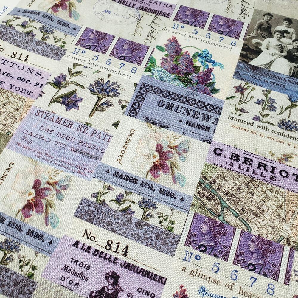 vintage collage, Tim Holtz fat quarter, palette, junk journal fabric, slow stitch, vintage style, eclectic elements, monochrome, abandoned, PWTH300