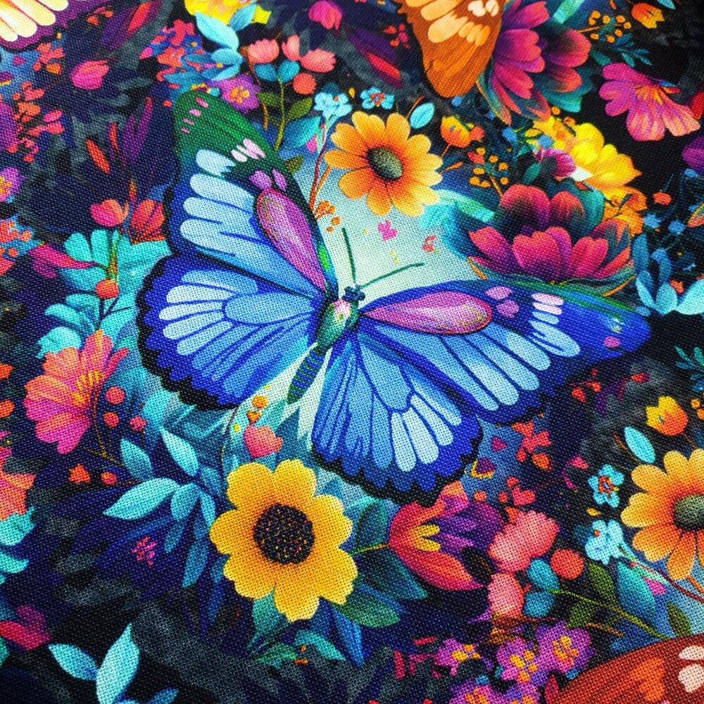 blank quilting, luminous haven, dragonflies, bees, flowers, fabric panel, bright colours, hummingbirds, bees