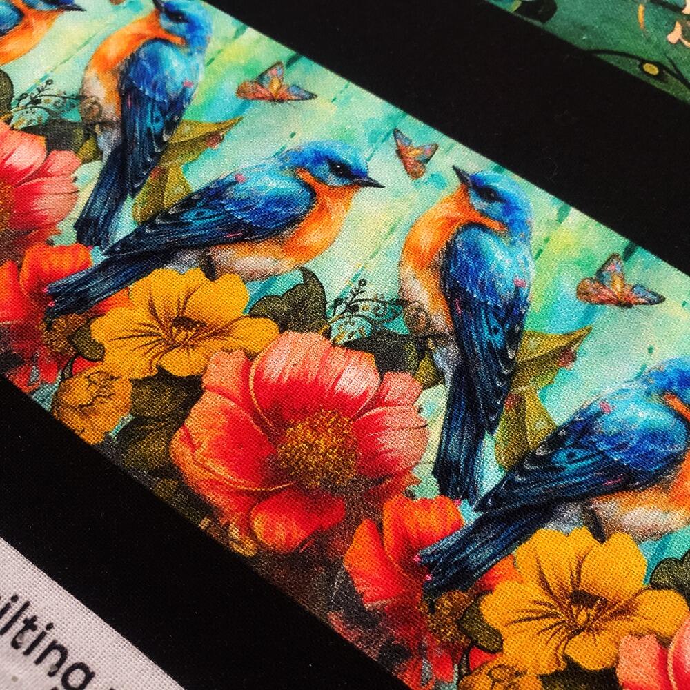 Enchanted Canopy Fabric, JK Stewart, Blank Quilting, ladybirds, butterflies, hummingbirds, vivid floral fabric