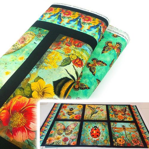 Enchanted Canopy Fabric, JK Stewart, Blank Quilting, ladybirds, butterflies, hummingbirds, vivid floral fabric