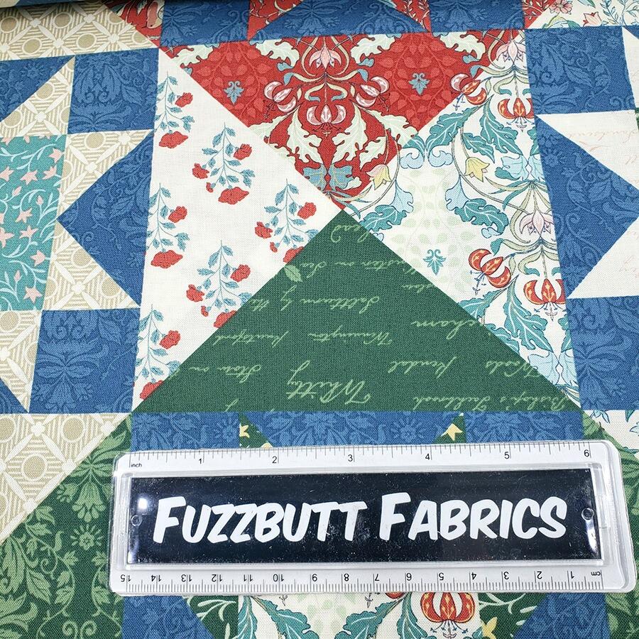 vintage style quilt print, cheater print, ambleside, Amanda Niederhauser, willima morris style fabric, vintage florals, junk journal patchwork fabric