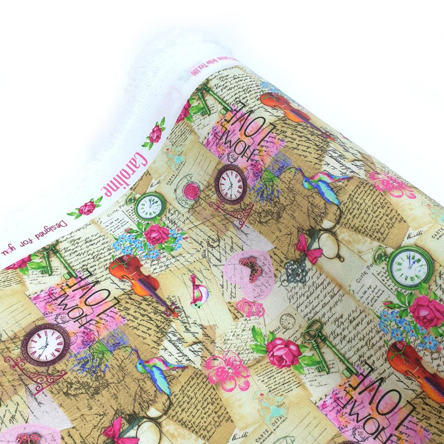 Alice in Wonderland cotton fabric, digital party tickets fabric