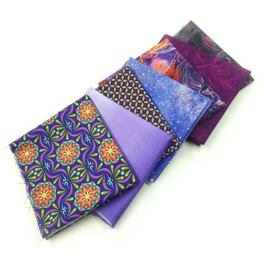 Purple patterns fat quarter bundle 100% cotton 7 pieces