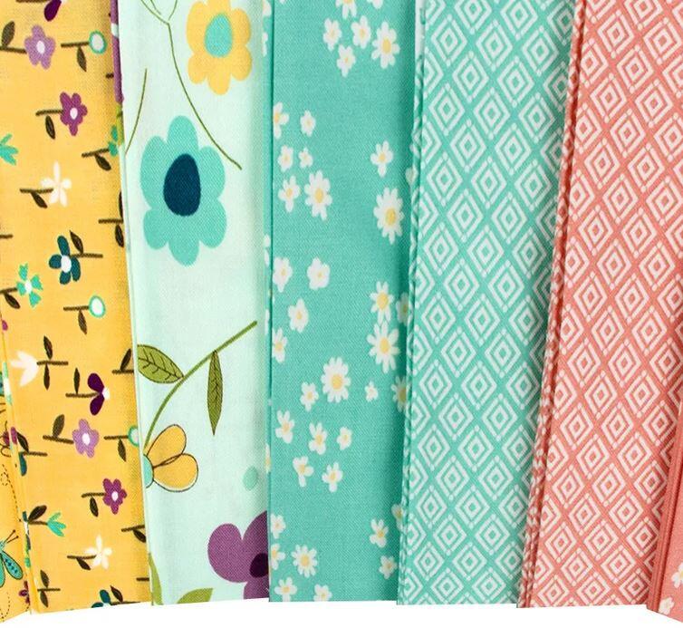 riley blake stacker,charm pack,floral,plaids,pastel,flowers,spring,baby quilt,green,yellow,lilac,purple