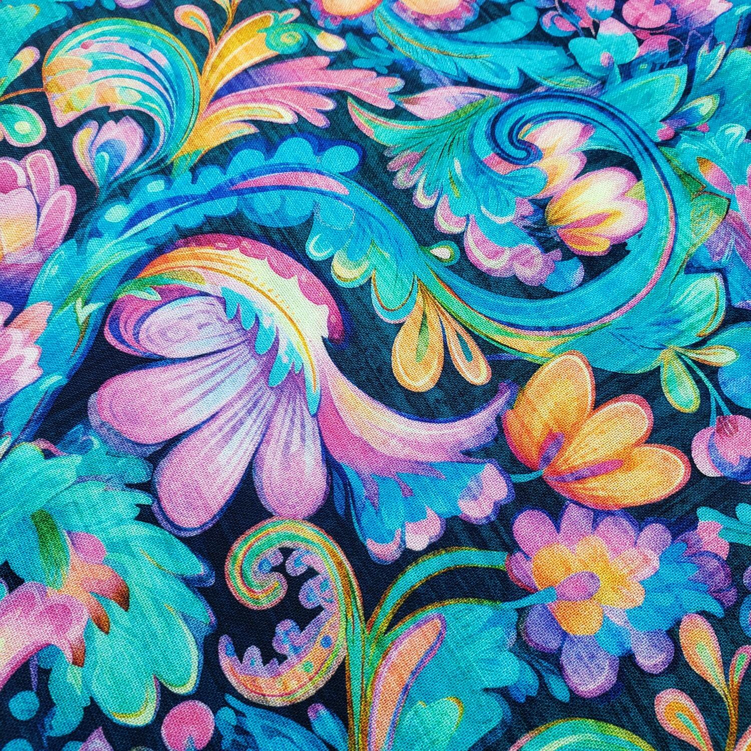 Morris Creative, exotica, florals, borders, badger, foxes, animals, exotic fabric, qt fabrics