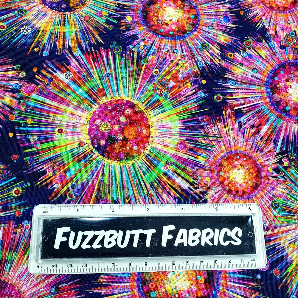 Noemi Ibarz, color burst, fireworks fabric, abstract, modern, purple, multicoloured, 100% cotton