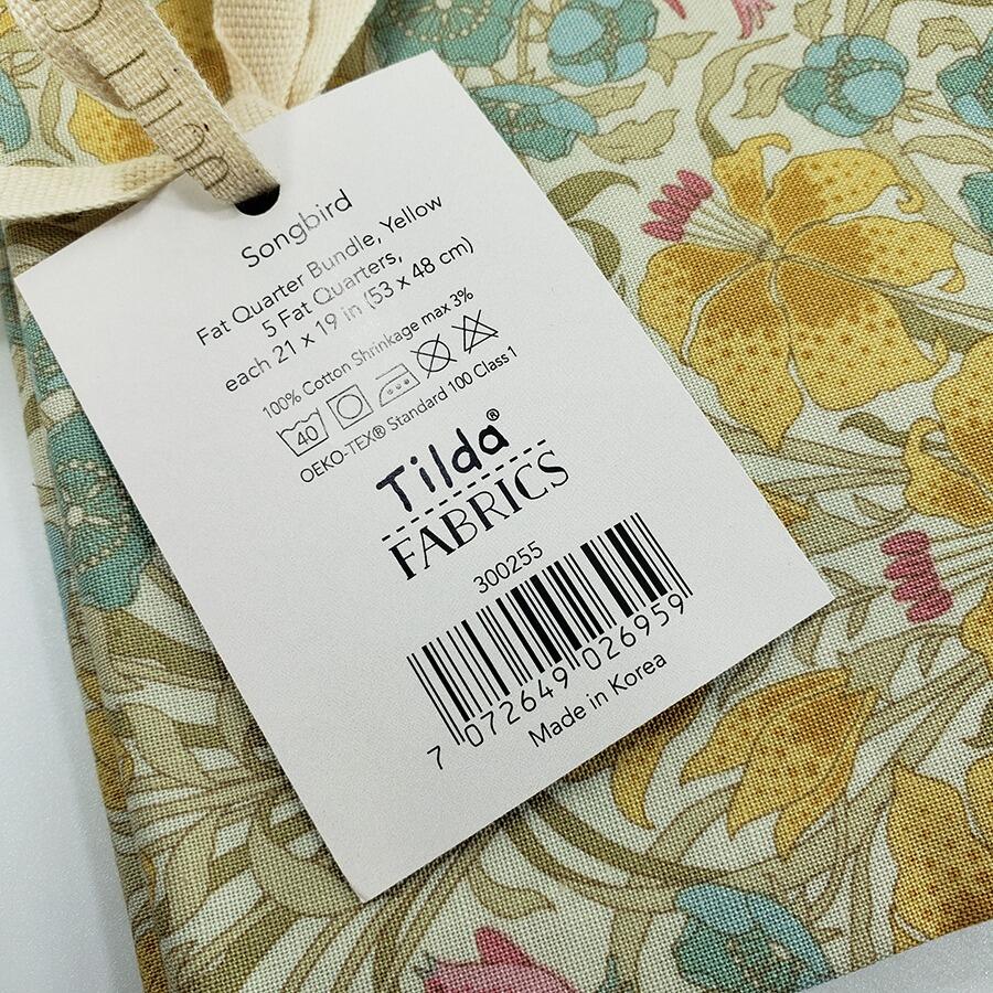 tilda fat quarters, songbird, floral, birds, art noveau fabric, elegance, coral, yellow, green, blue