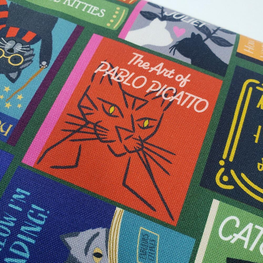 Lewis & Irene fabric, purrrfect book club, bookshelf fabric, cats and books