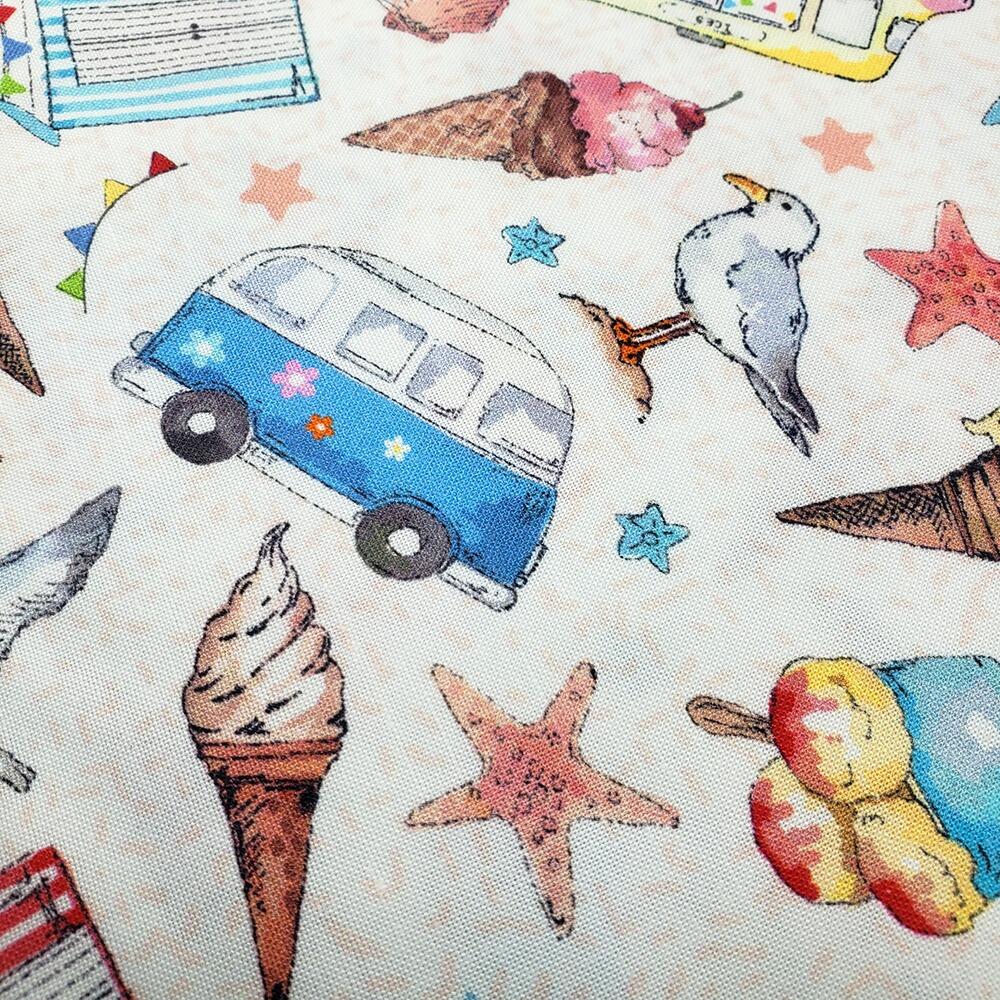 beach fabric, ice creams, seagulls, beach huts, susan wheeler, sundaes by the sea