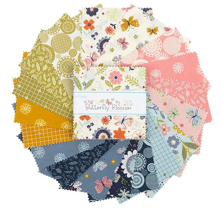 riley blake stacker,charm pack,floral,plaids,pastel,flowers,spring,baby quilt,green,yellow,lilac,purple,butterfly,blossoms