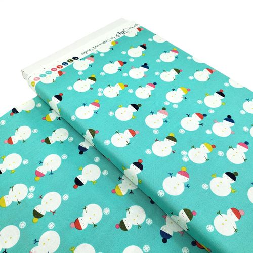 Christmas fabric Dashwood snowmen, blue, modern, kids, snow, festive