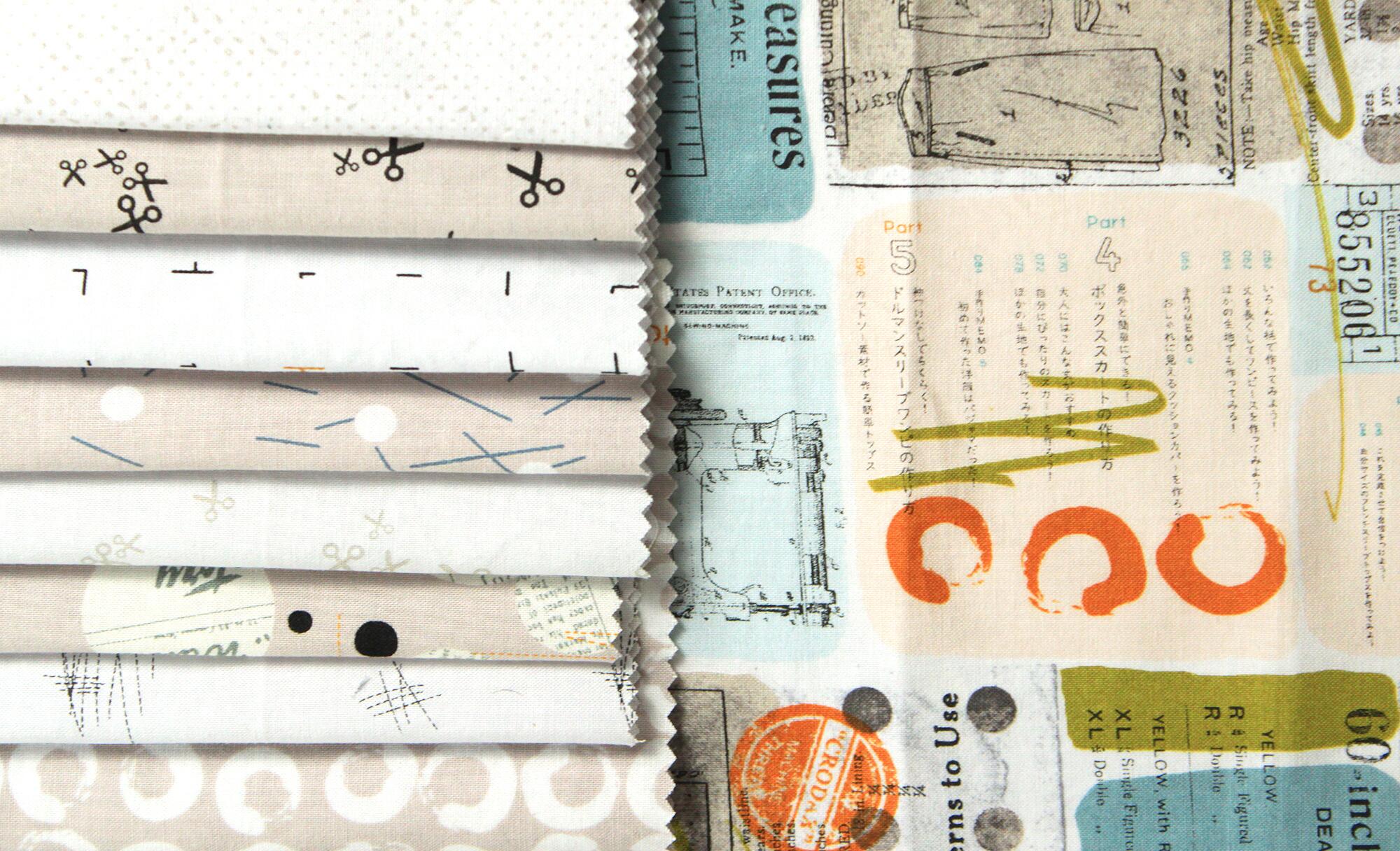 zen chic, blueish, sewing themed, cotton,junk journal,scrappy fabric, moda,charm pack, fabric squares, 5" squares