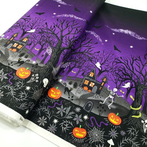 lewis and irene,witchy woods,halloween,glow in the dark,glow fabric,ghosts,pumpkins,haunted houses,cotton halloween fabric,