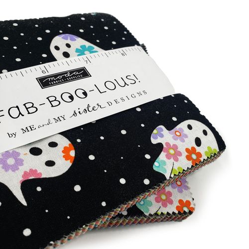 moda halloween fabric, charm pack, fabric squares, halloween patchwork, halloween quilt, trick or treat fabric, fab boo lous