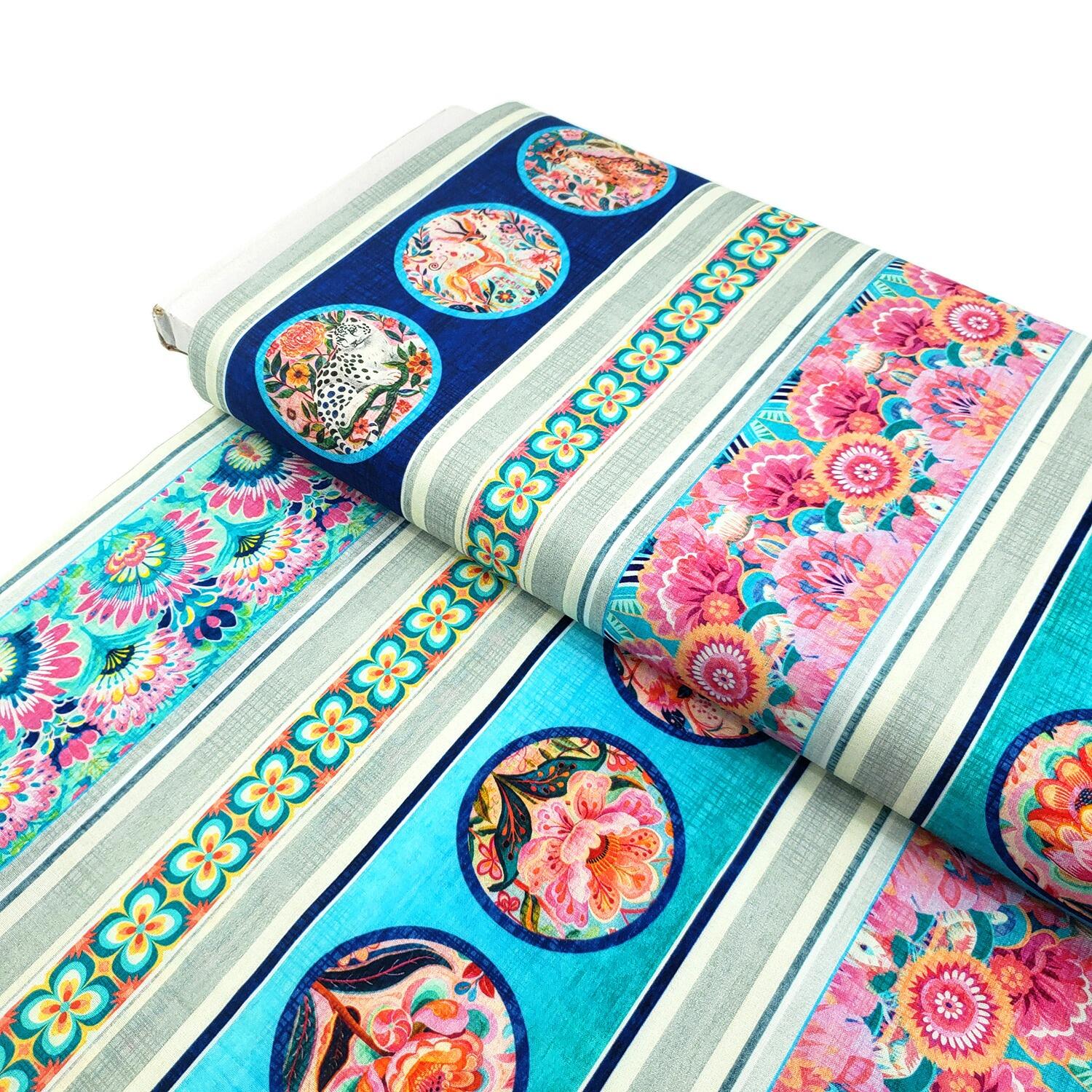 Morris Creative, exotica, florals, borders, badger, foxes, animals, exotic fabric, qt fabrics