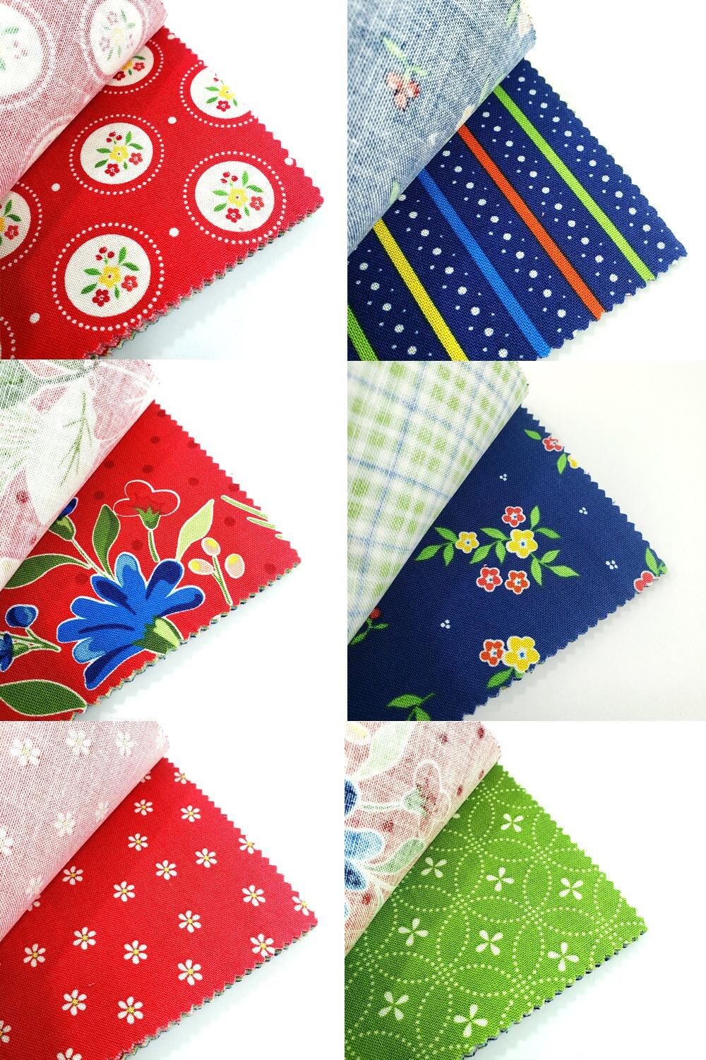 riley blake charm pack, sandy gervais, summer's in town, easy patchwork fabric, retro prints, primary colours, 5 inch squares