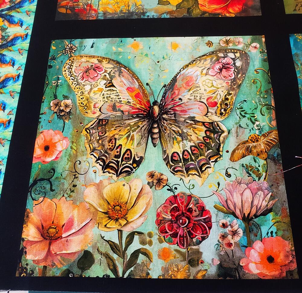Enchanted Canopy Fabric, JK Stewart, Blank Quilting, ladybirds, butterflies, hummingbirds, vivid floral fabric