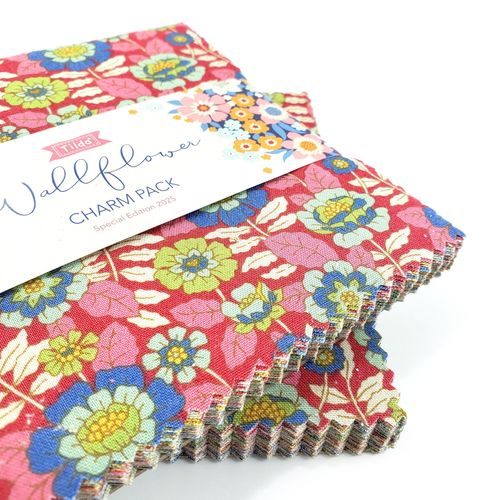 tilda charm pack, Wallflower, whimsy, floral fabric, fabric squares, cotton squares, patchwork cotton squares, vintage style, cottagecore, slow stitch