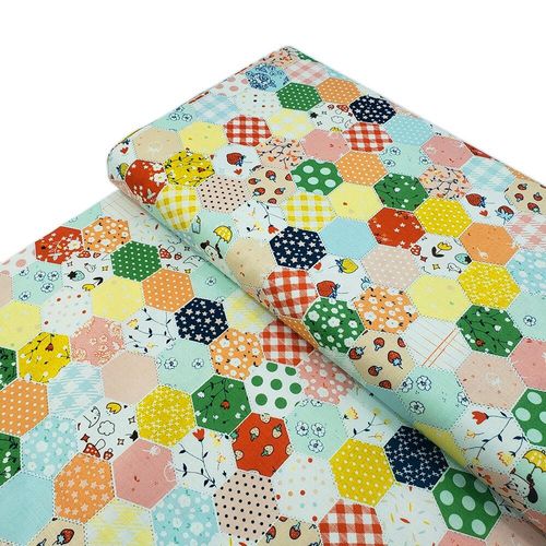 fake patchwork print, cheater print, riley blake, minki kim, serendipity, hexie quilt, easy patchwork fabric