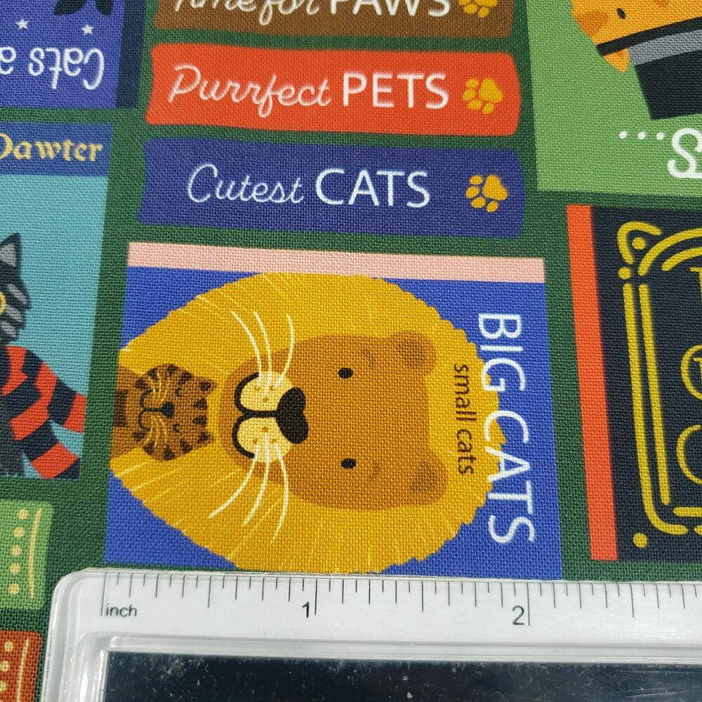 Lewis & Irene fabric, purrrfect book club, bookshelf fabric, cats and books
