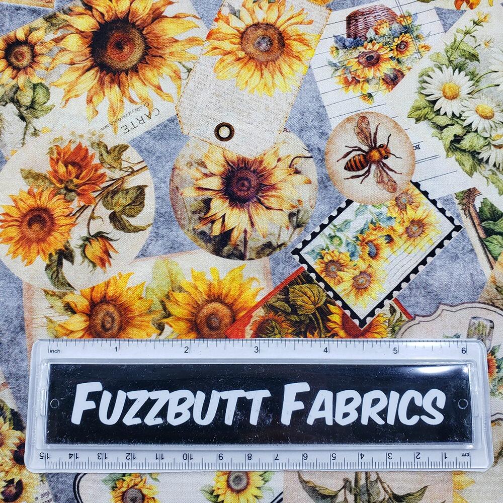 sunflower fabric, vintage fees, sunflower serenade, QT fabrics, vintage seed packets, ephemera, old postcards