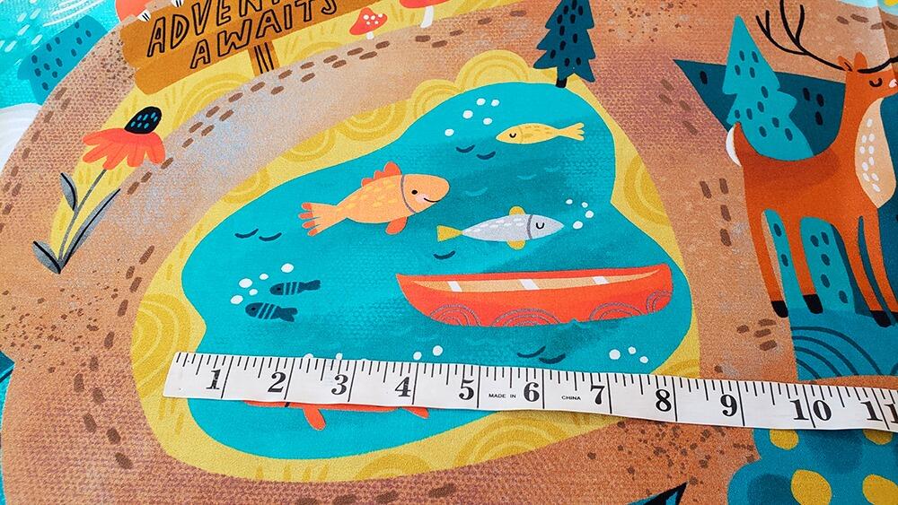 Let's camp playmat panel, cut & sew soft toys, forest animal toys, camping fabric, deer and mountains, Cynthia Frenette