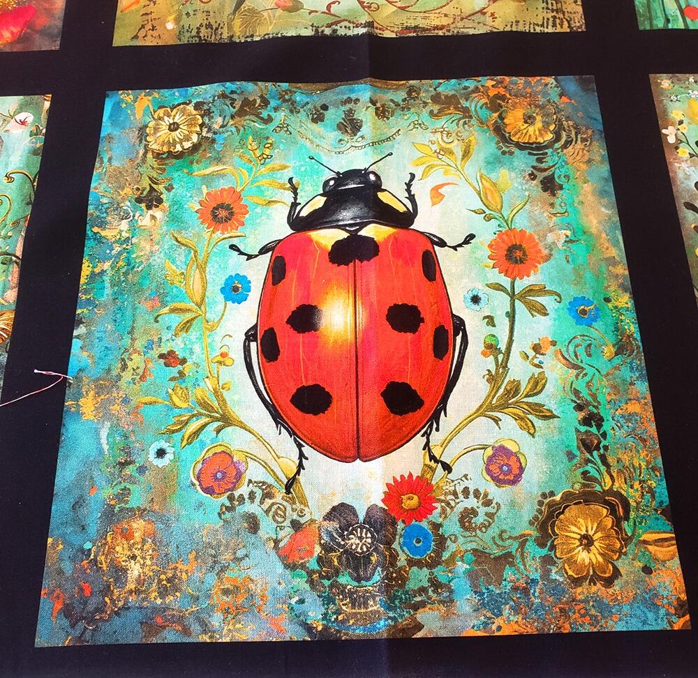 Enchanted Canopy Fabric, JK Stewart, Blank Quilting, ladybirds, butterflies, hummingbirds, vivid floral fabric