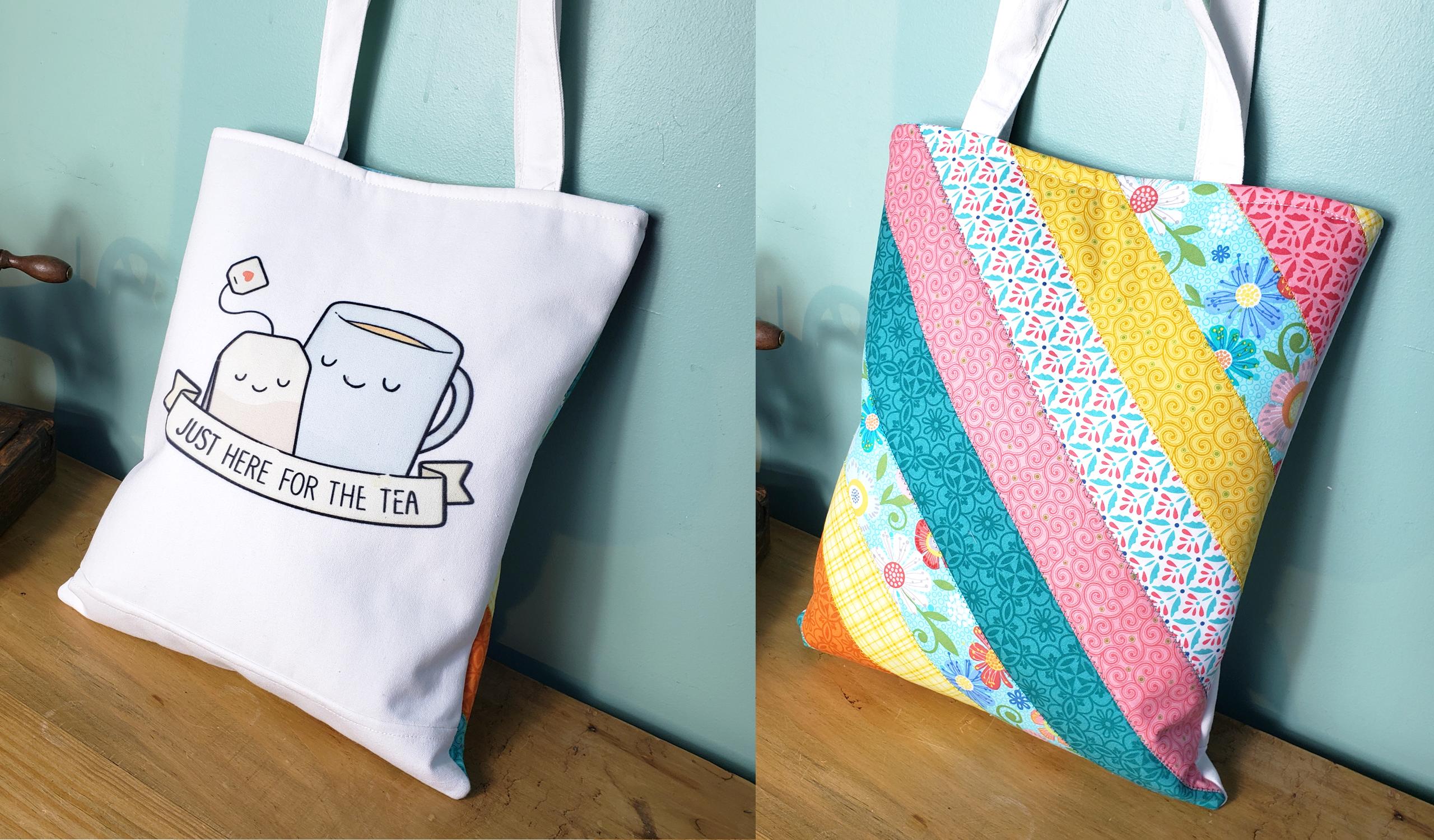 remade tote bag, recycled,upcycled,shopping,festival,teen,bag for life, tarot,bees,tula pink,plants,books
