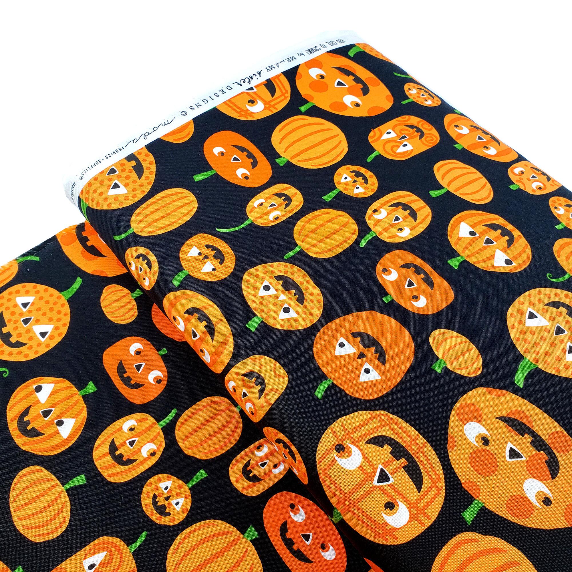 halloween fabric,moda,spooky,too cute,pumpkins,black,orange,kids,trick or treat,bag,costume,scary