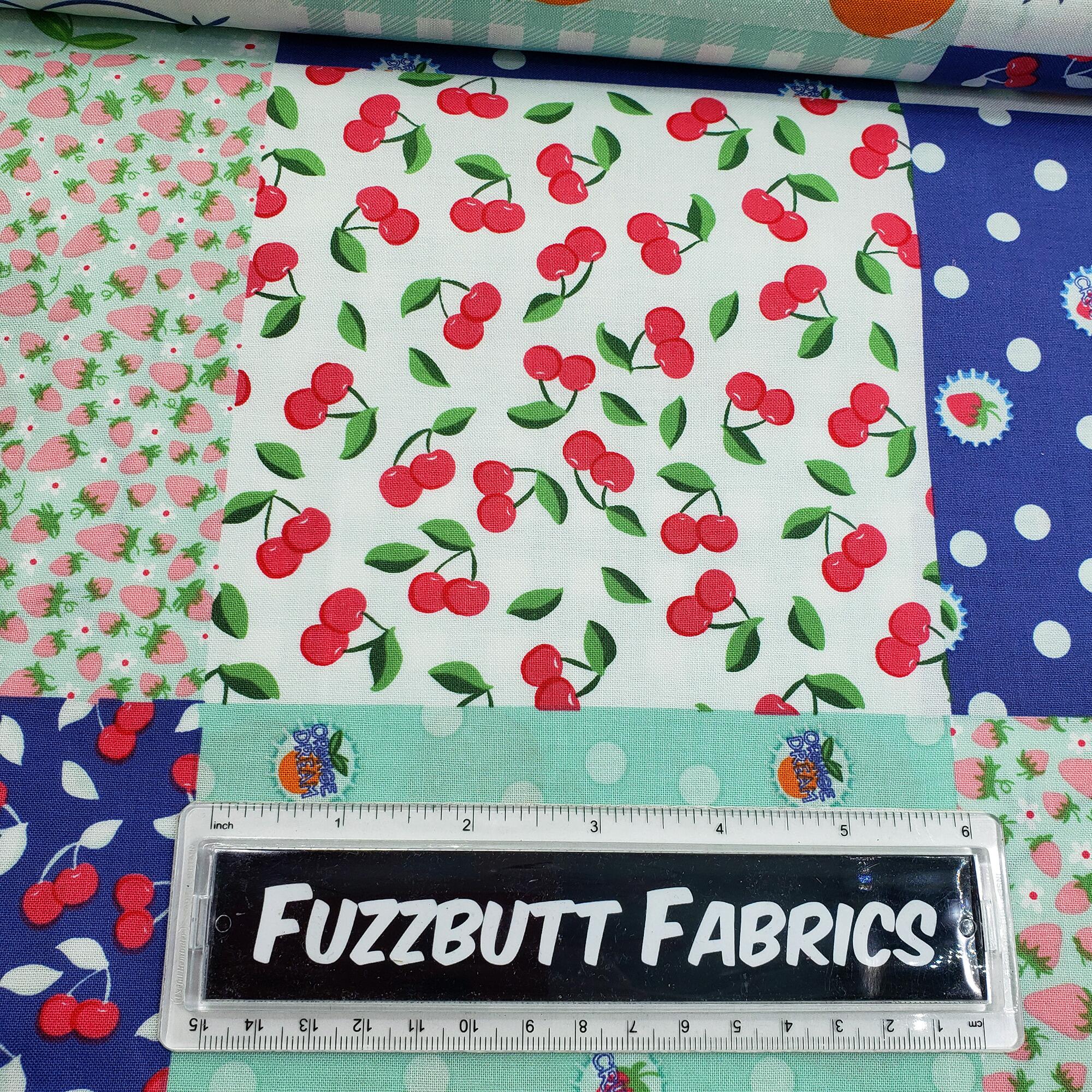 Riley Blake,Summer picnic, cotton,gingham, cherries,strawberries,cheater print