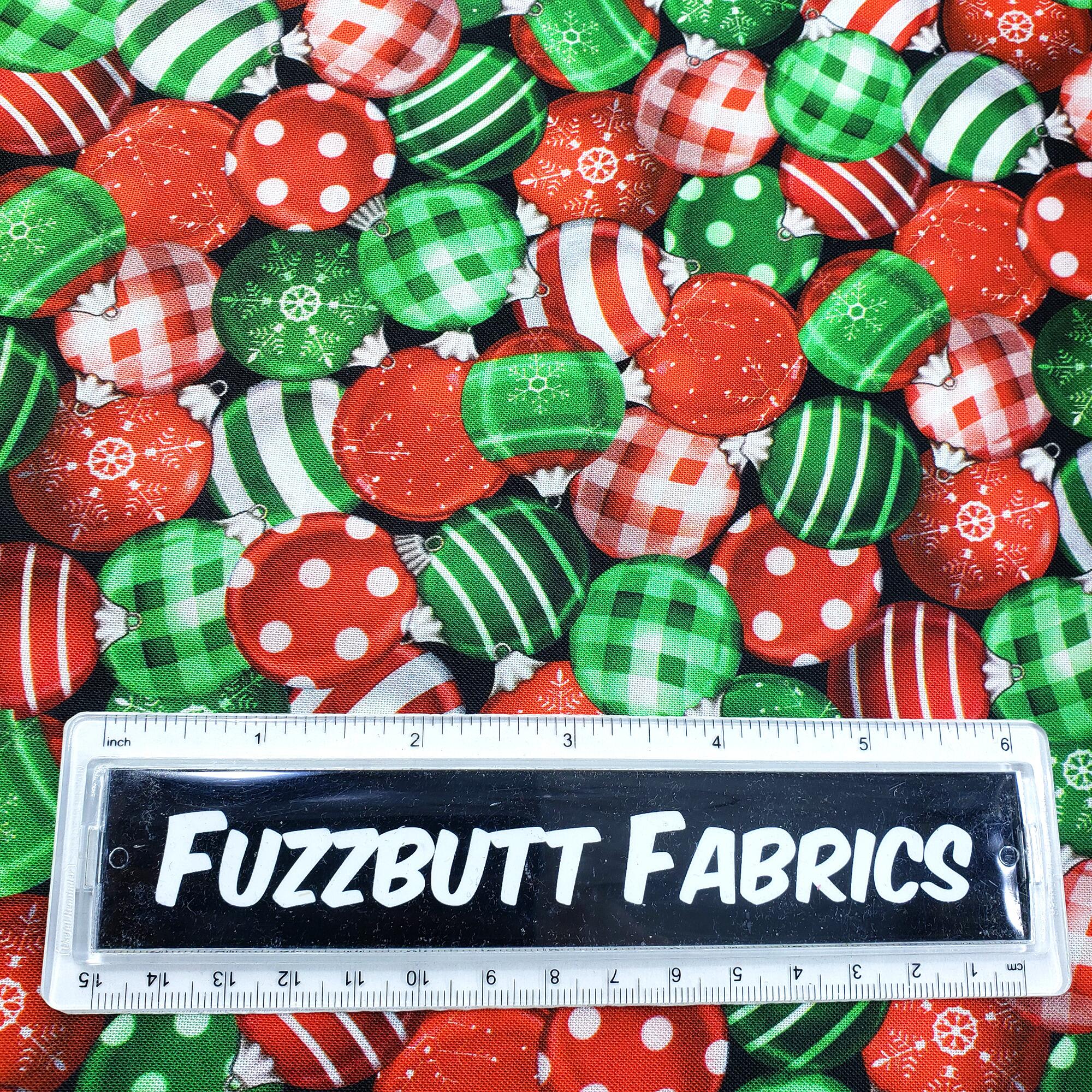 christmas tree fabric,baubles,QT fabrics,winter greetings, cotton christmas fabric