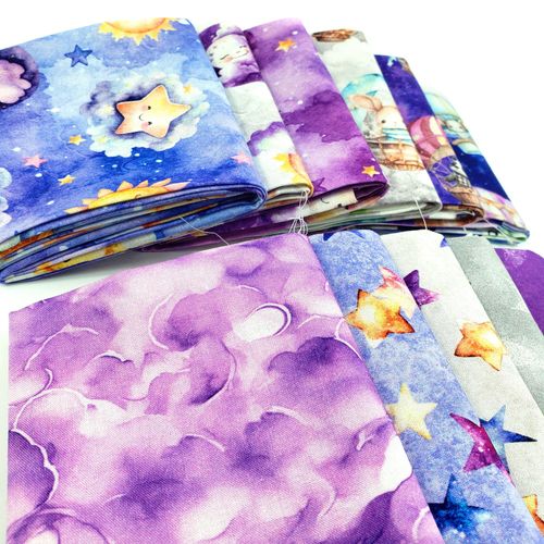 QT fabrics,oh the places,teddies,animals,clouds, stars, moons, baby quilt, baby fabric, fat quarter bundle, purples, pinks