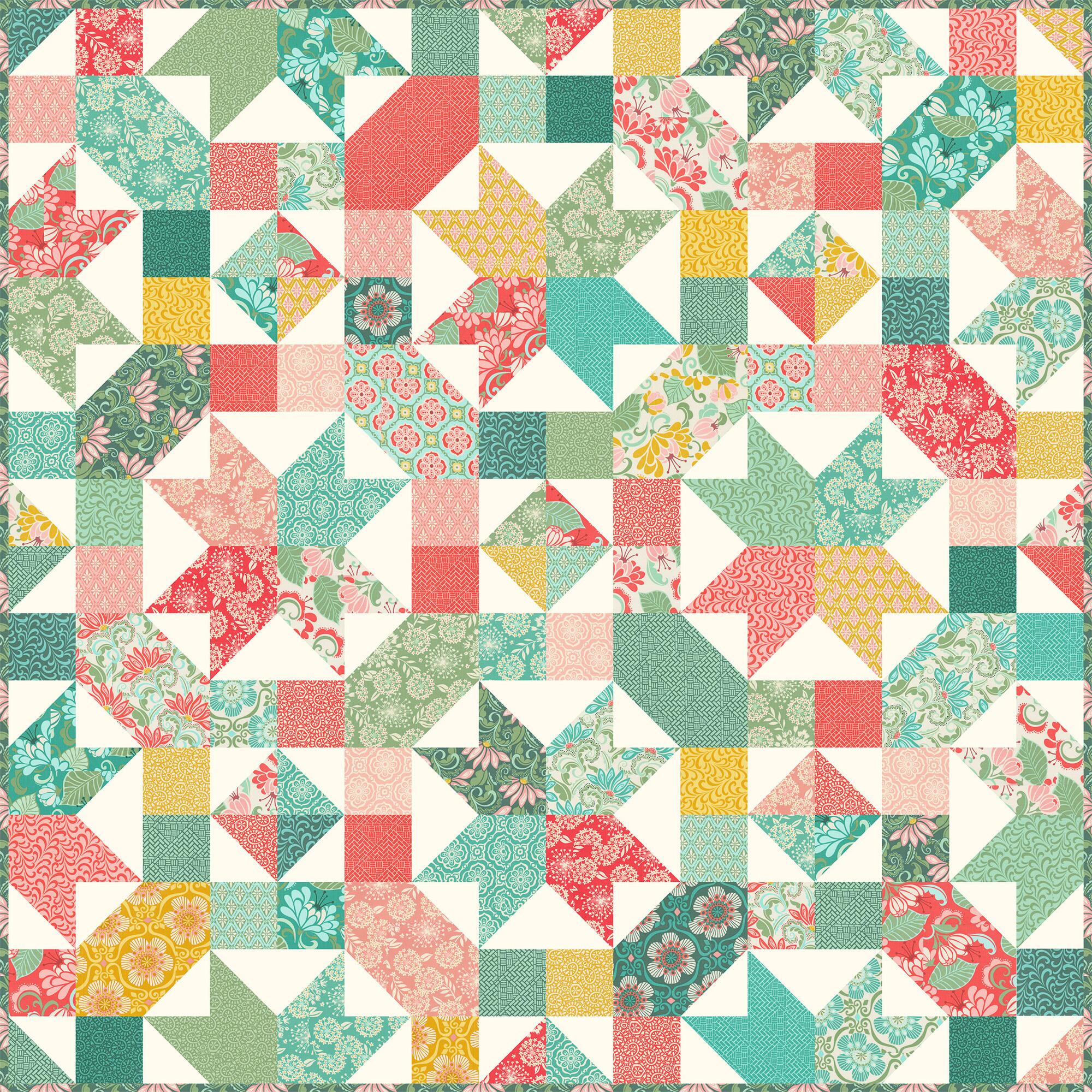 moda, kate spain, fabric,patchwork squares,floral fabric,tango, exotic, pastel, layer cake