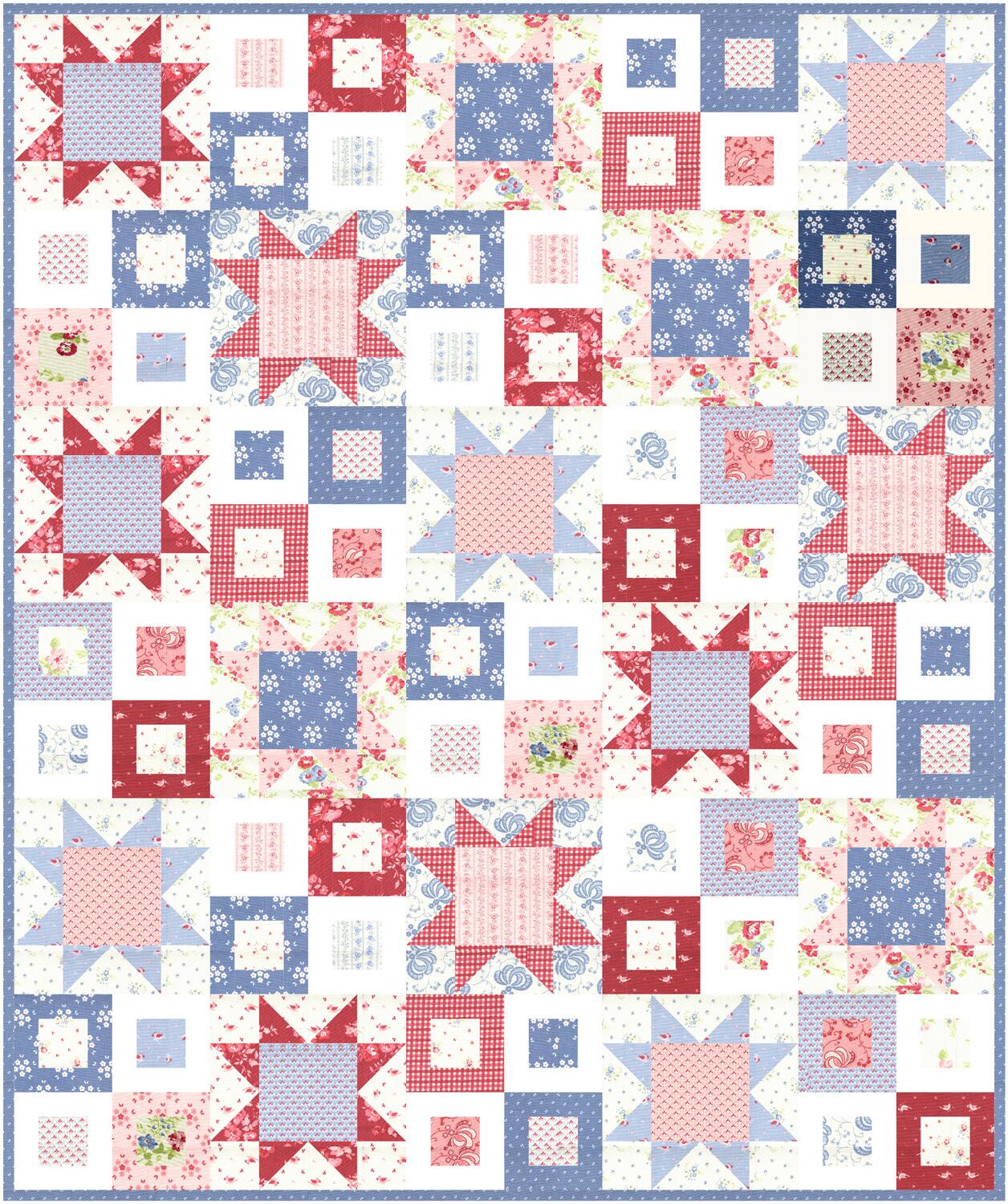 bunny hill, hollyhocks,roses,charm pack,cotton squares,moda,floral,vintage