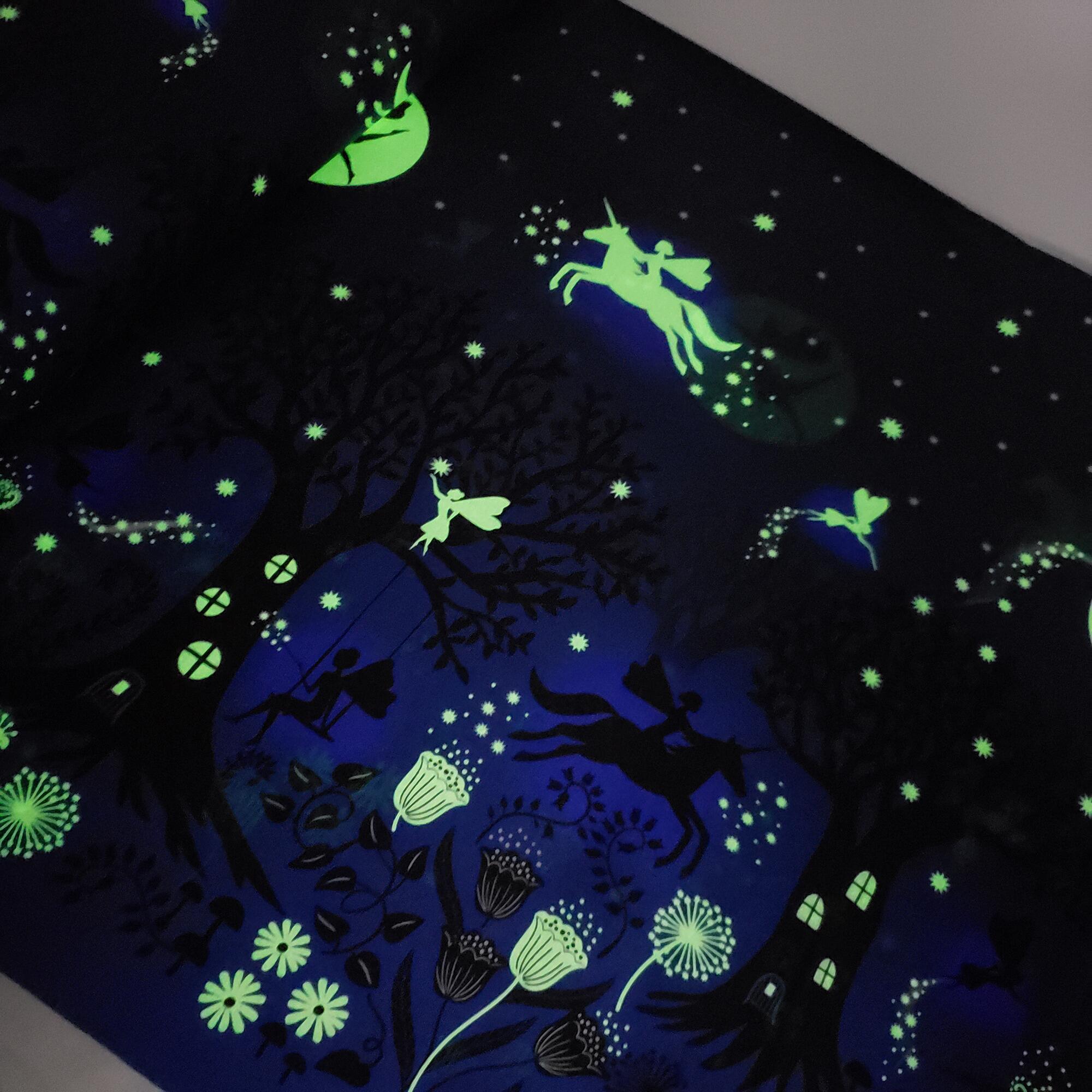 lewis irene, glow in the dark fabric, fairies, fairy forest,magical fabric,kids glow fabric, unicorns, fairy tale