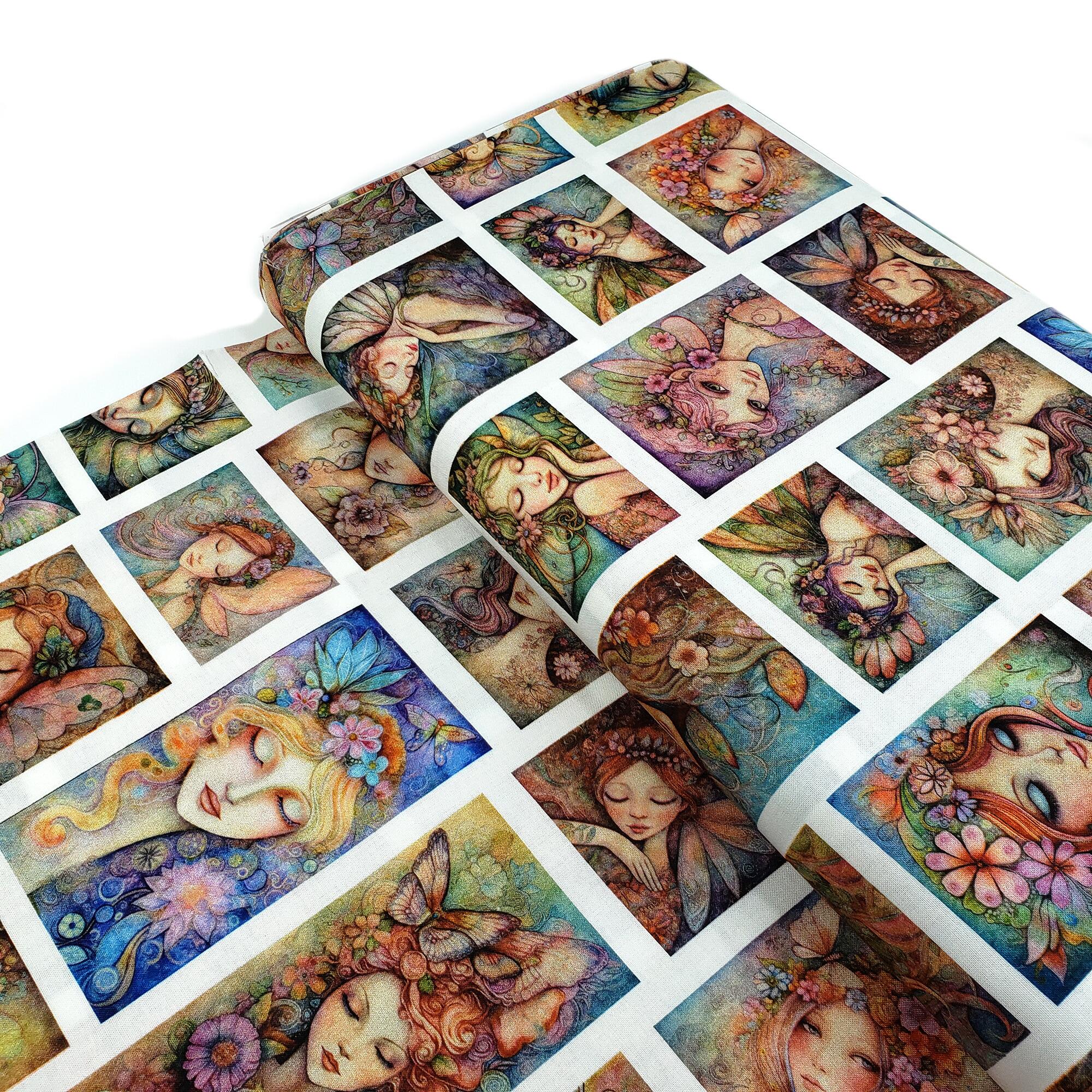 morris creative, fairy castle panel, fairy fabric,disney castle, fantasty castle, cotton fabric