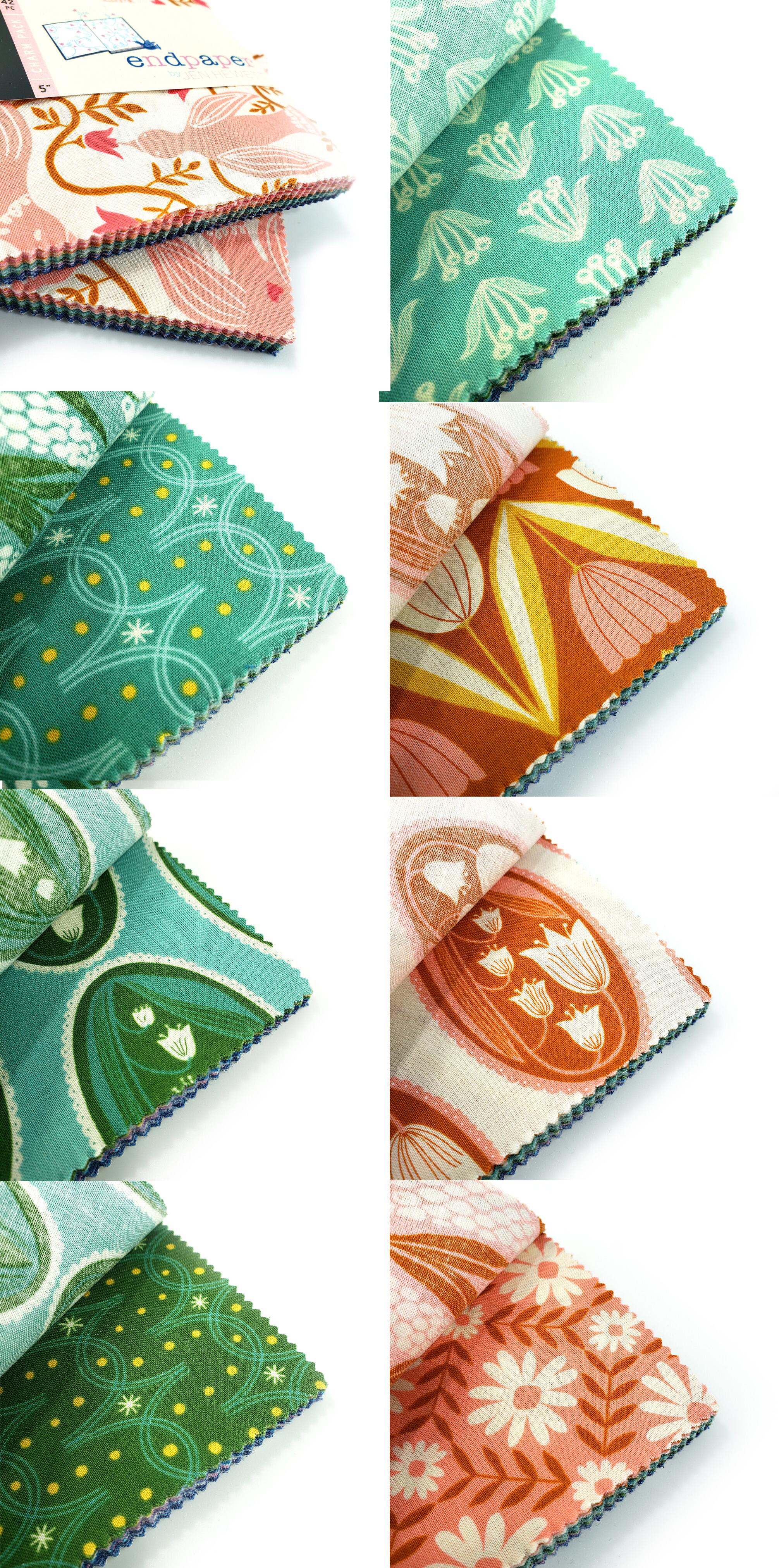 ruby star society,moda,charm pack, patchwork squares,5" squares,cotton squares,flowers,blue,red,orange,pink,birds,endpaper
