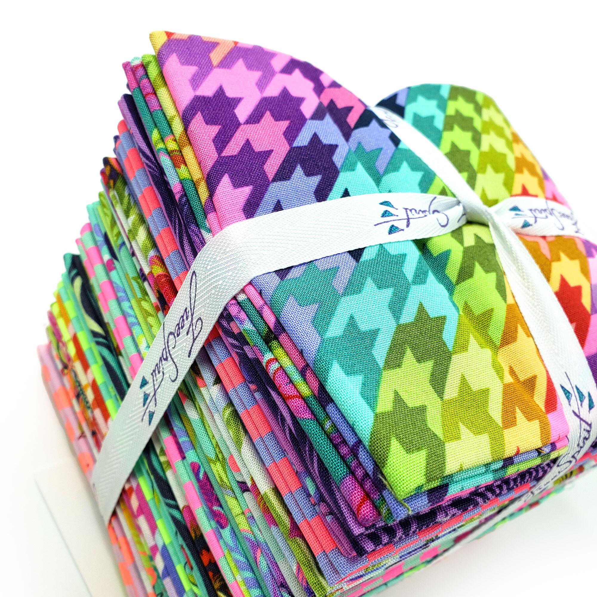 tula pink fat quarters, untamed, fabric squares, floral fabric, houndstooth,neon, bright colours