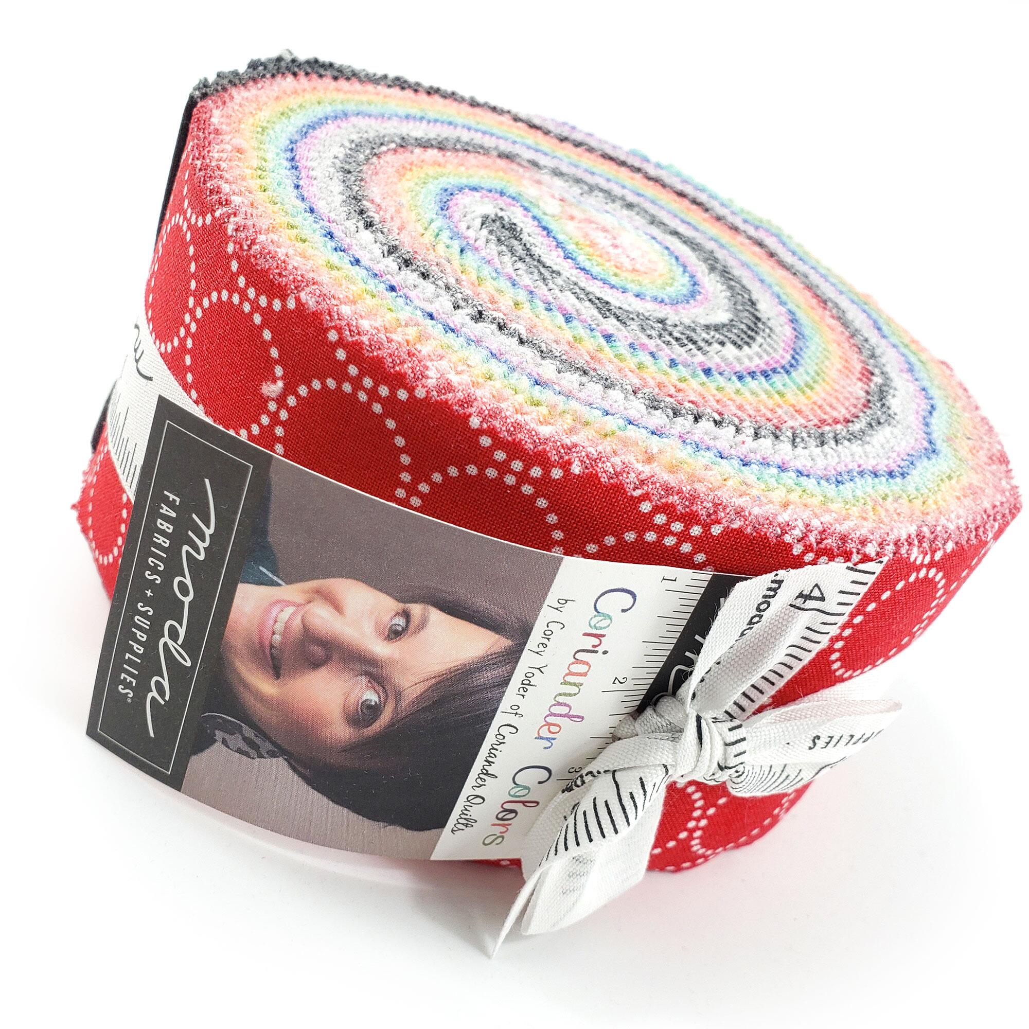 A jelly roll of gorgeous spots, ginghams and geometric shapes in bright, happy colours from the fabulous Corey Yoder.